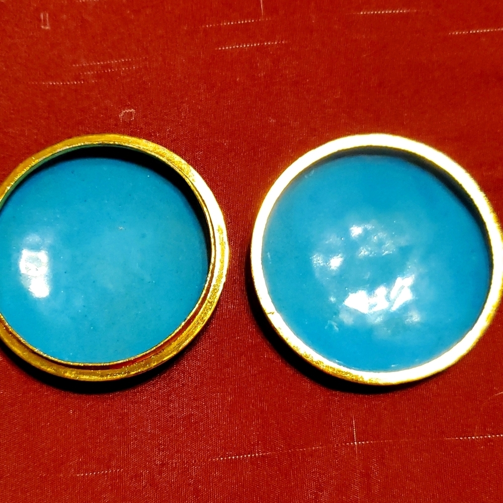 Cloisonné Vintage Enamel Brass Round Ring Pill Trinket Box Lotus Flower Blue - Picture 4 of 9